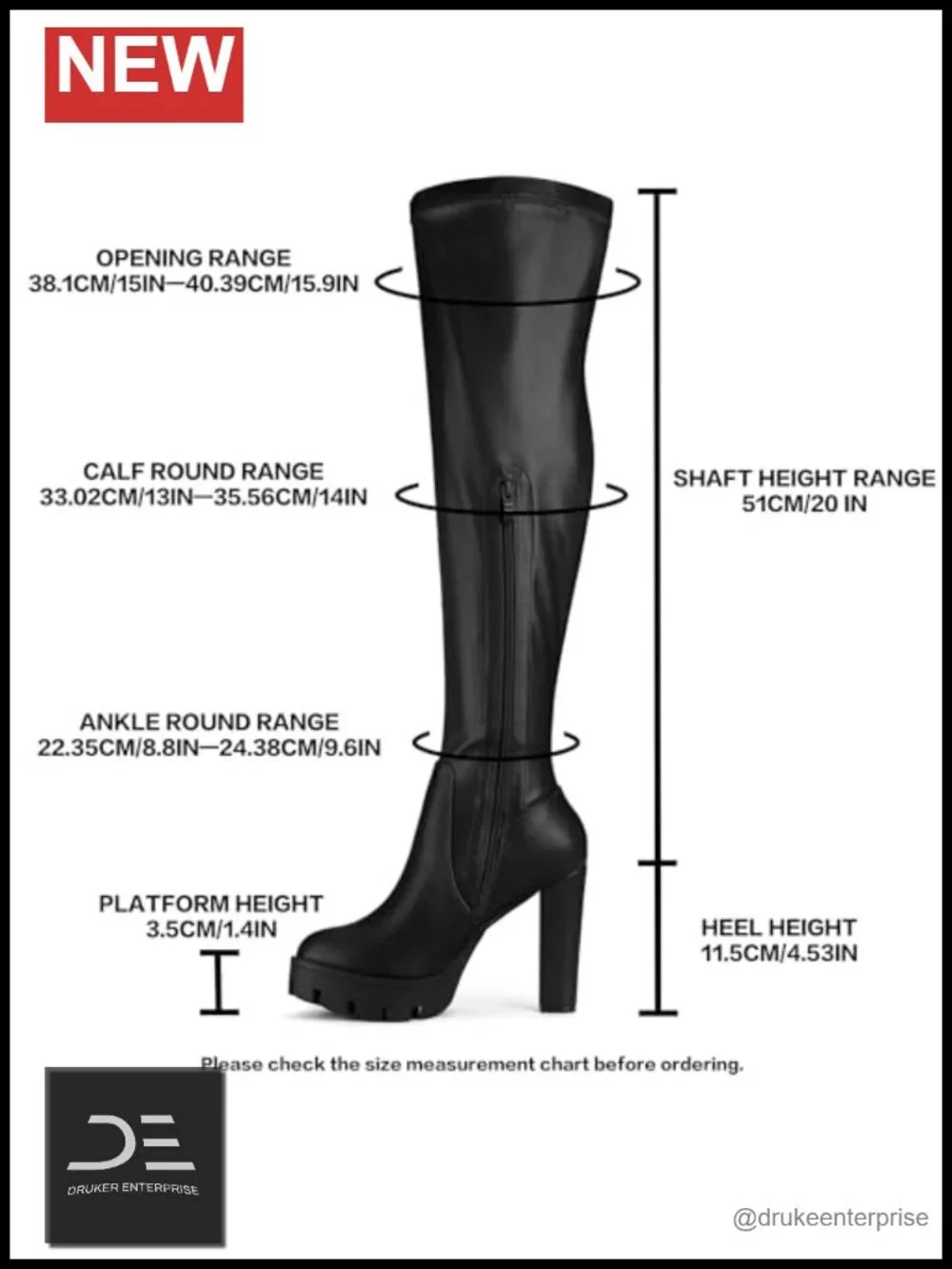 Women Platform Chunky Heel Over Knee Boots Faux Leather Zipper